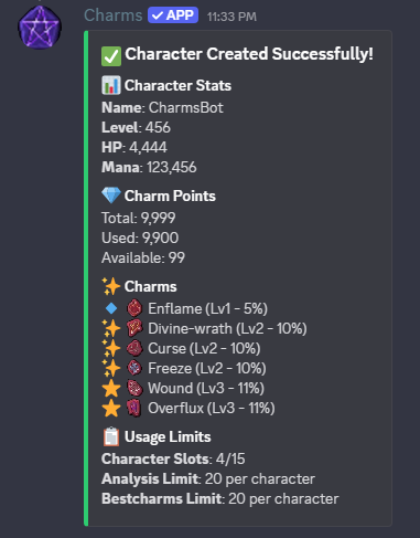 Character add - success embed